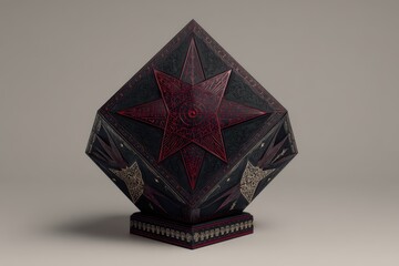 Poster - Ornate, dark, geometric cube-shaped object with intricate details.