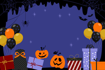 Wall Mural - カボチャとプレゼントやバルーンのハロウィンセールバナー_ベクターイラスト