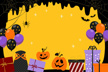 Wall Mural - カボチャとプレゼントやバルーンのハロウィンセールバナー_ベクターイラスト