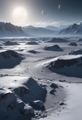 Wall Mural - snow-covered craters, distant planets glimmering faintly , solar, aurora