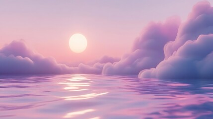 Wall Mural - Pink Sunset with Calm Sea, and Cloudscape.