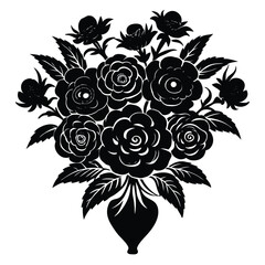 Wall Mural - Vintage black and white floral vector illustration features a seamless pattern of blossom and leaf elements for elegant design and decoration