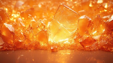 Poster - Holographic Orange Shatter - Broken glass-like shards in translucent orange, prismatic reflections, futuristic digital debris