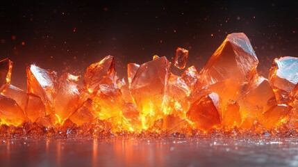 Poster - Holographic Orange Shatter - Broken glass-like shards in translucent orange, prismatic reflections, futuristic digital debris