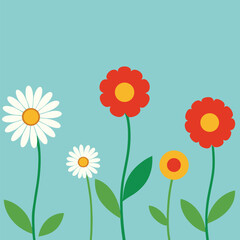 Wall Mural - Floral vector illustration: abstract background with yellow daisies and pink blossoms, a spring and summer nature design