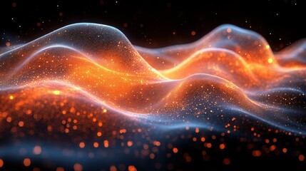 Poster - Orange Hologram Waves - Interference-like ripples in translucent orange, futuristic laser projection effect