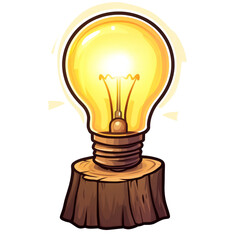 Poster - Luminous lightbulb illustration with creative wooden base design concept