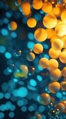 Wall Mural - abstract blue and orange spheres, dark background, digital art, website banner