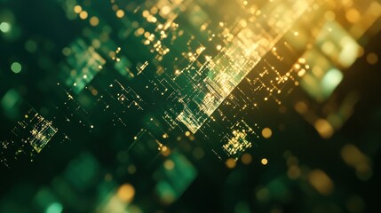 Abstract digital data flow, glowing gold green, technology background