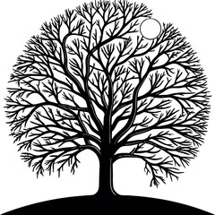 Isolated tree design featuring simple black and white silhouette art. Ideal for nature themes, posters, backgrounds, and wall art.