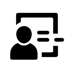 Aufkleber - A black silhouette icon representing a user connected to a document or interface, possibly indicating user testing or data access. Suitable for tech, UX, or business blogs.