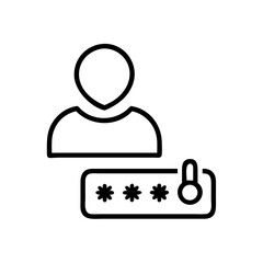 Aufkleber - An outline icon showing a user with a password field obscured by asterisks and a lock, representing secure login or authentication. Suitable for tech and security blogs.