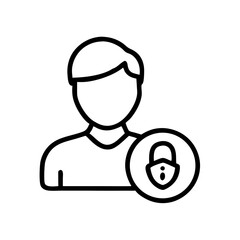 Aufkleber - A black line icon showing a user profile silhouette with a padlock in the lower right, symbolizing user security or a private account. Use for security, privacy, or login-themed sites/blogs.