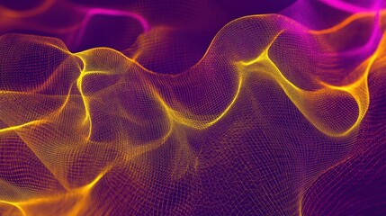 Wall Mural - abstract glowing wave, purple, orange, dark background, digital art, website banner