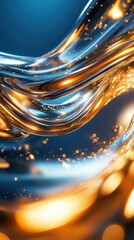 Wall Mural - abstract metallic fluid swirl, golden lights, dark background; perfect for tech or luxury design