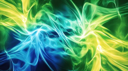 Wall Mural - abstract swirling blue, green, yellow smoke; digital art background
