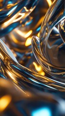 Wall Mural - abstract swirling metallic liquid, gold and blue light reflections, modern art background