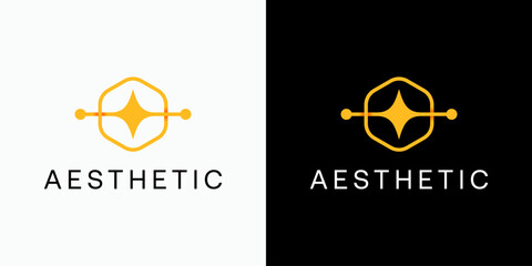 Poster - aesthetic star shape vector logo design with hexagon frame in luxury, clean and abstract style. icon