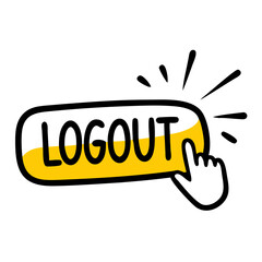Poster - Cartoon 'LOGOUT' button with a hand cursor clicking it. Suitable for web design tutorials, UI/UX blogs, and website help sections.

