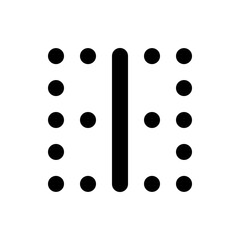 Poster - Black vertical bar with rounded ends centered between two groups of black circles on a white background