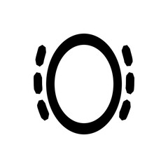 Poster - A black circle surrounded on both sides by three black geometric shapes on a white background view