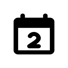 Poster - Black calendar icon showing the second day of the month with a bold and simple design on a white background