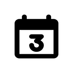 Poster - A black and white calendar icon displaying the number three in a bold, rounded, and simple design style