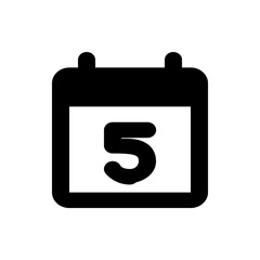 Poster - Black calendar icon with the number five on a white page representing a specific date or appointment