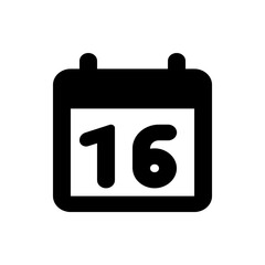 Poster - Illustration of a stylized calendar icon displaying the number sixteen in bold black on a white background