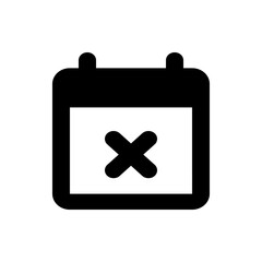 Poster - Black calendar icon with a bold x symbol in the center on a white background representing cancellation or removal