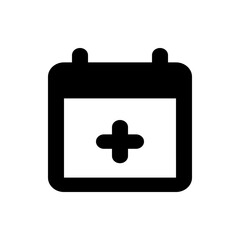 Poster - Illustration of a black calendar icon with rounded edges and a plus sign in the center of the page