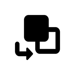 Poster - Black square overlapping a hollow square with an arrow pointing down and right in solid black