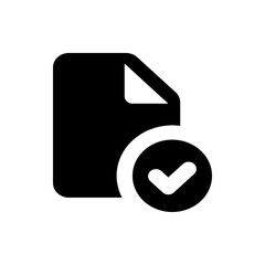 Poster - Black document icon with folded corner and a check mark inside a circle indicating approval and completion