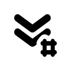 Poster - Black downward chevron symbols stacked above a square grid icon on a white plain background view image