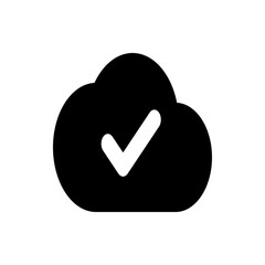 Poster - Black cloud with a white check mark inside representing cloud computing and data verification online service