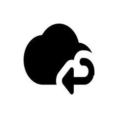 Poster - Black cloud with a white arrow pointing down and looping back up suggesting data download and synchronization