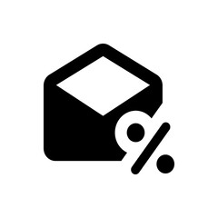 Poster - Black open envelope icon with a white interior and a percentage sign overlayed in the bottom right corner