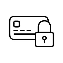 Poster - Minimalist black line icon of a credit card with a padlock, on a white background. For secure payment, financial data protection, or anti-fraud themes.
