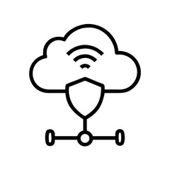 Aufkleber - This black and white outline icon shows a shield with a WiFi symbol and connected nodes, ideal for websites or blogs about wireless network security, cloud computing, or secure connections.

