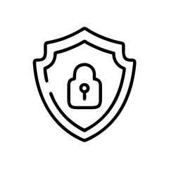 Aufkleber - Minimalist black line icon of a shield with a padlock in the center, on a white background. For cybersecurity, data protection, or antivirus software themes.