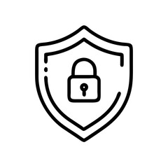 Aufkleber - Minimalist black line icon of a shield with a padlock in the center, on a white background. For cybersecurity, data protection, or antivirus software themes.