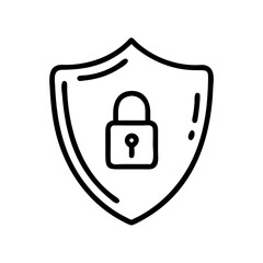 Aufkleber - Minimalist black line icon of a shield with a padlock in the center, on a white background. For cybersecurity, data protection, or antivirus software themes.
