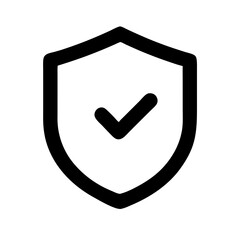 Poster -  Black outline icon of a shield with a checkmark inside, symbolizing security and approval. Suitable for security blogs, website trust indicators, and quality assurance sites.