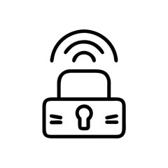 Aufkleber -  Black outline icon of a smart padlock emitting wireless signals, symbolizing secure smart technology. Suitable for tech blogs, IoT websites, and security product promotions.

