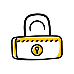 Aufkleber - Doodle-style padlock icon with yellow accents. Suitable for security blogs, privacy websites, and creative design projects.