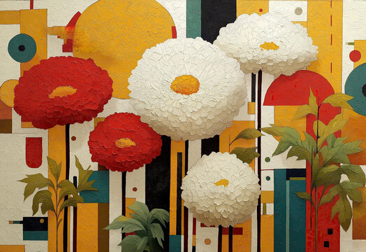 Creative picture with flowers on geometric background.