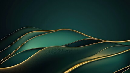 Wall Mural - emerald green gold waves abstract background