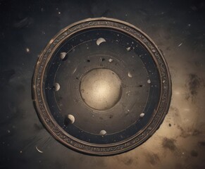 Wall Mural - aged paper, celestial cosmos, moon phases, scattered stars, new moon, aged, black