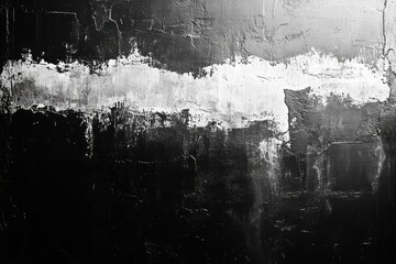 Aufkleber - Abstract black and white textured wall with distressed paint, showing a horizontal band of white over dark gray, ideal for grunge or industrial design backgrounds. : Generative AI