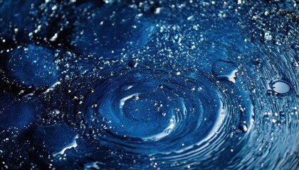 Aufkleber - Abstract Blue Swirl Texture Macro Shot with Liquid Patterns and Dark Tones Creating a Deep Space Like Universe Effect Shining with Glitter